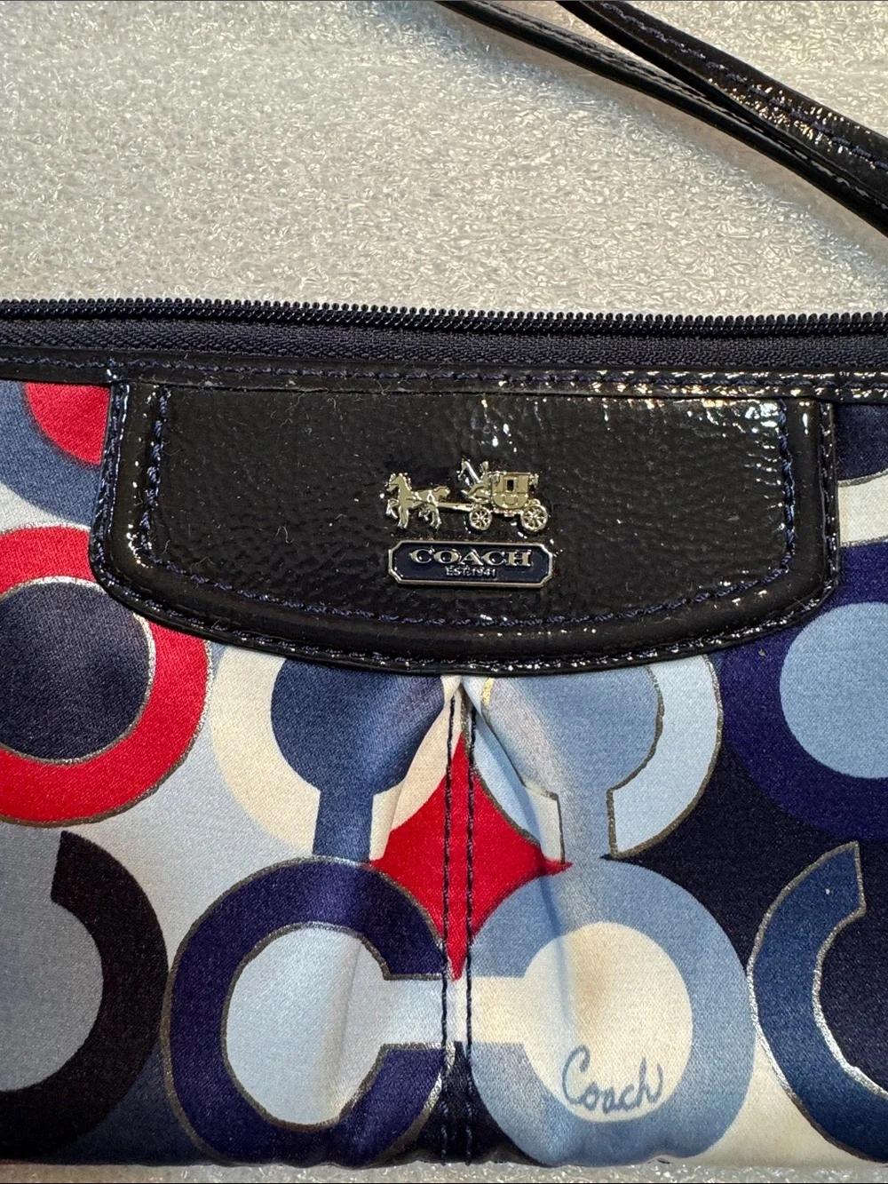 Coach Multicolor Circle Print Wristlet in Navy, Red & Cream Like New
